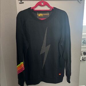 Aviator Nation Black Sweater with Rainbow Stripes